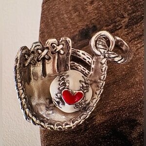 Brighton Baseball Glove Charm/Pendant with Red Heart